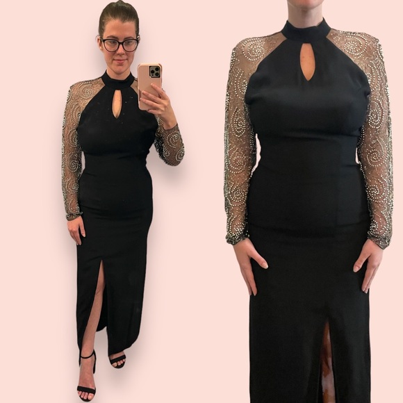 travilla Dresses & Skirts - Vintage Showstopper Gown Illusion Beaded Back and Sleeves